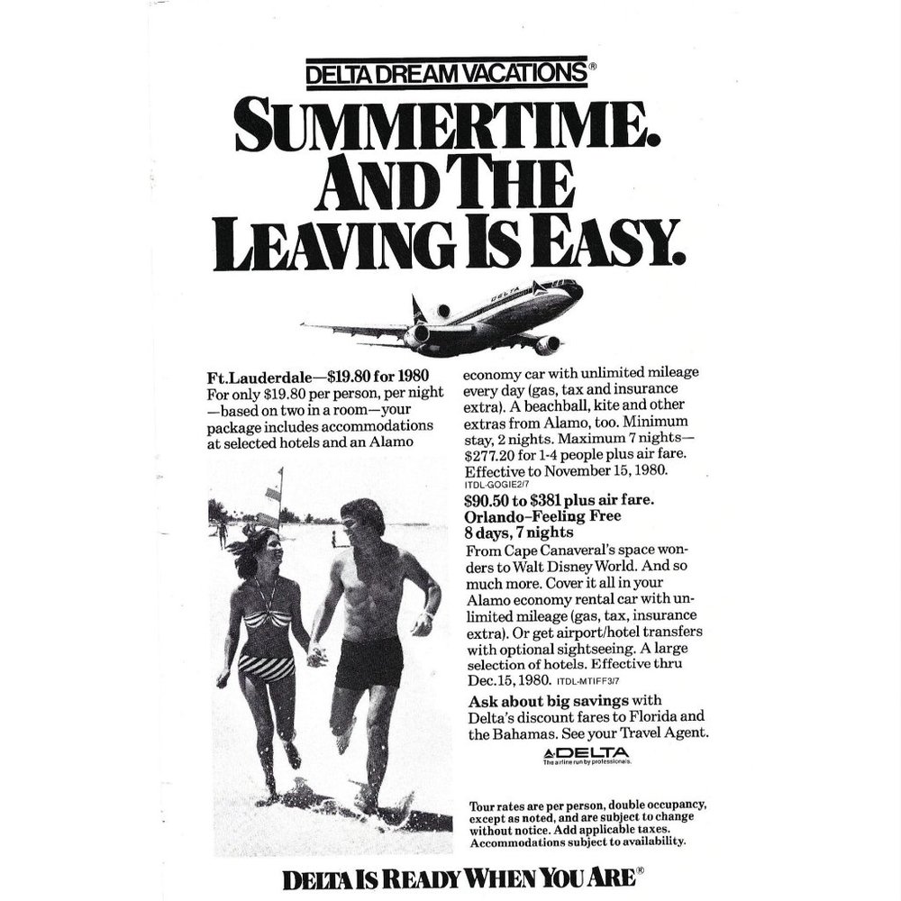Delta Dream Vacations Florida Beach1980s Vintage Print Ad 9 inch